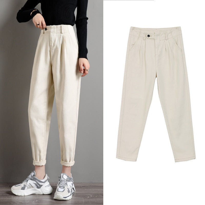 White Jeans Loose High Waist Nine Points