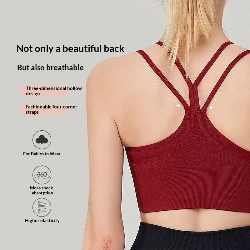 New Womens Sports Bra With A Faux Two-piece Design And Thin Shoulder Straps