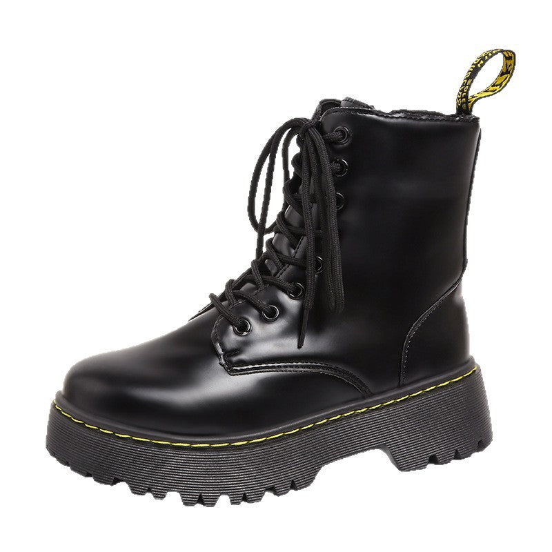 Versatile Lace-up Martin Boots With Thick Heels