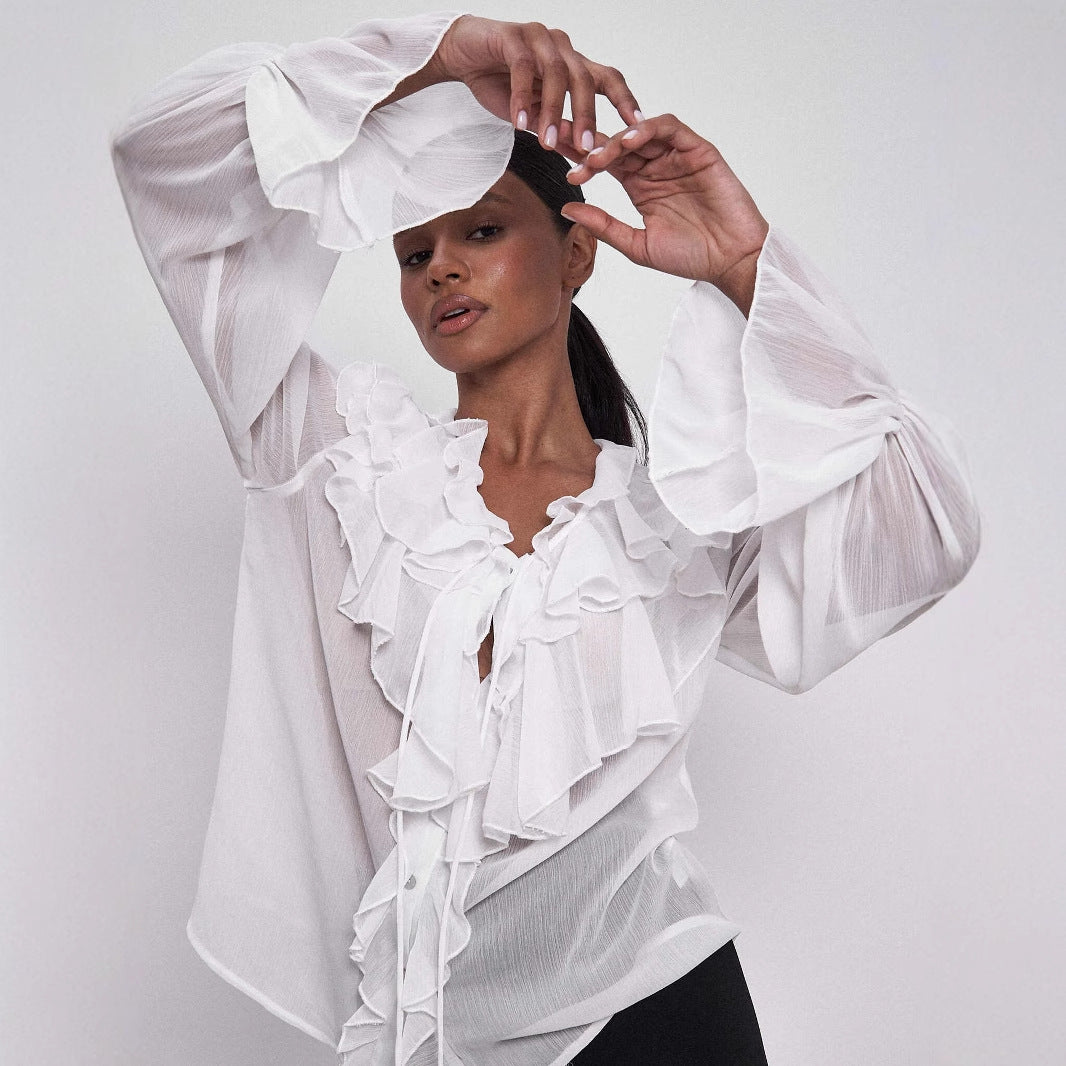 Women's Design Lace-up Puff Sleeve Shirt