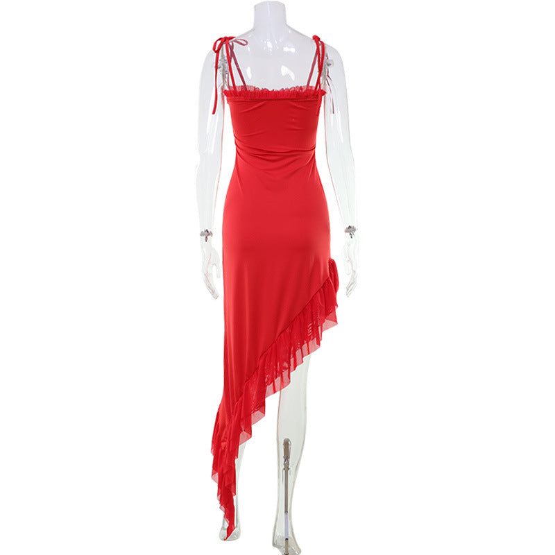 Irregular Ruffled Strap Dress For A Polished Tailored Look