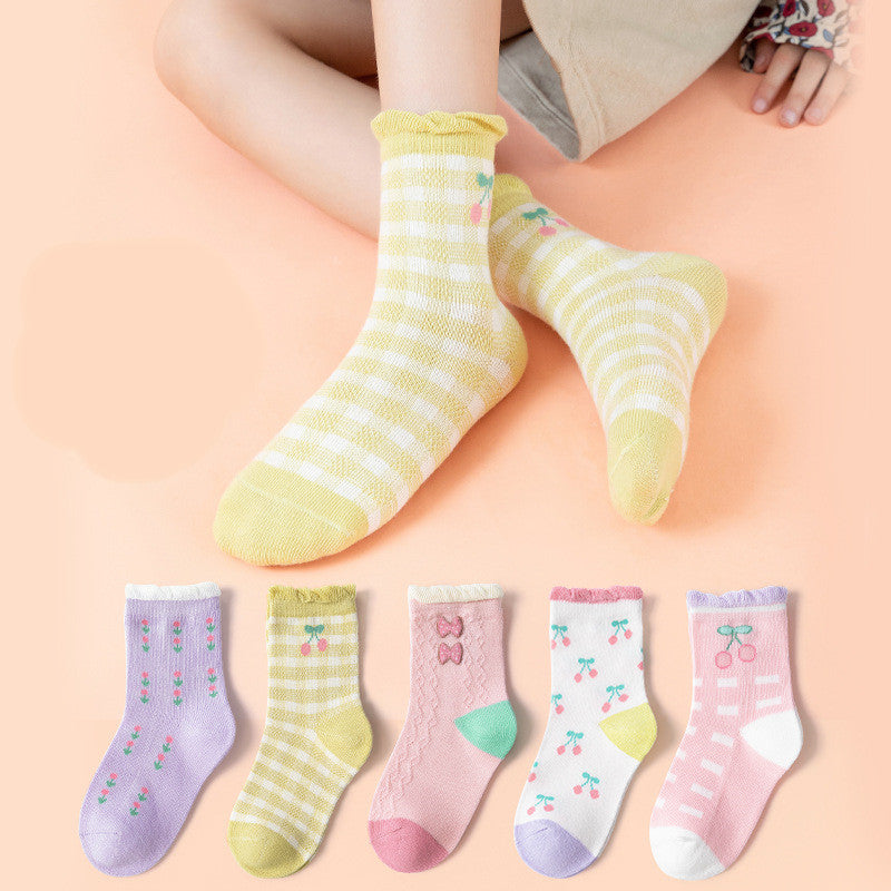 Children's Socks French Plaid Strawberry Cute Cartoon