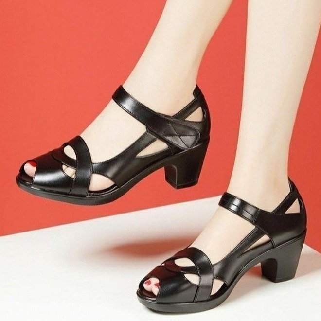 Women's Thick Bottom Soft Bottom Mid Heel Chunky Heel Peep Toe Sandals