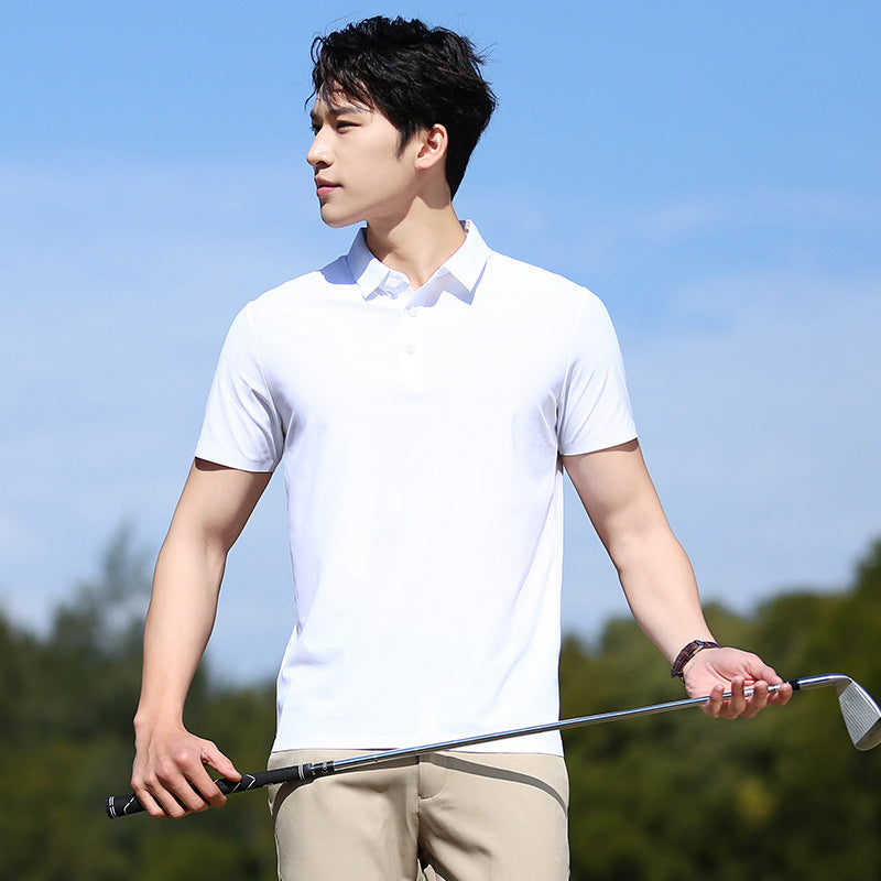 Ice Silk Short-Sleeve Solid-Color Stretch Mens Seamless Polo Shirt
