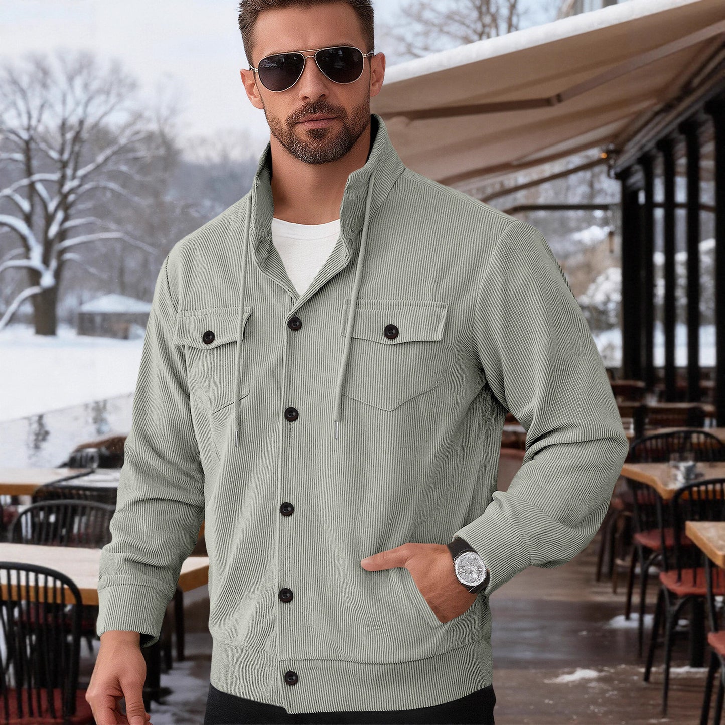 Sports Casual Polo Collar Corduroy Jacket For Men