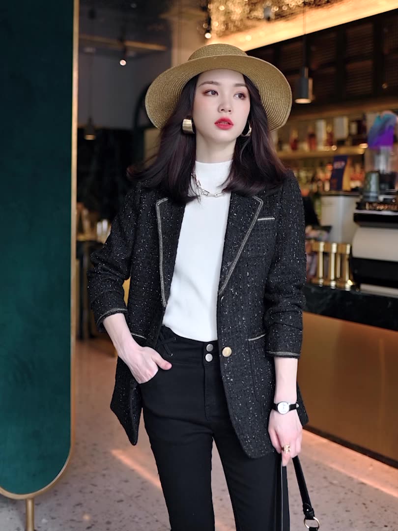 Autumn Temperament And Fashion Casual Top Blue Blazer