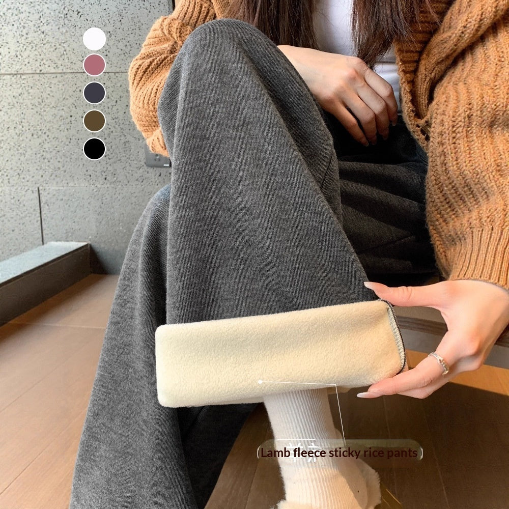 Straight-leg Lambswool Sticky Rice Pants For Fall And Winter