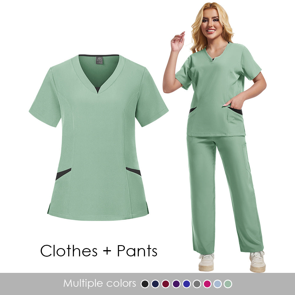 Unisex Dental Clinic Scrub Top With Color-block Design