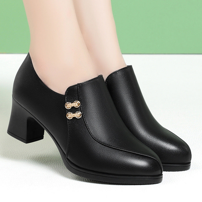 Leather Soft Sole SChunky Heel Comfortable Leather Shoes