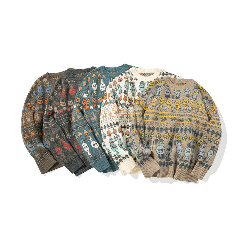 Herre Rundhalset Strikket Løs Sweater