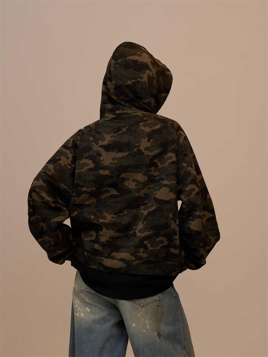 Camouflage Hooded Sweater Cardigan Female Baggy Coat