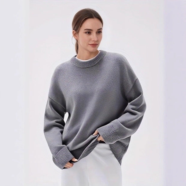 Loose Round Neck Solid Color Long-sleeved Thickened Sweater