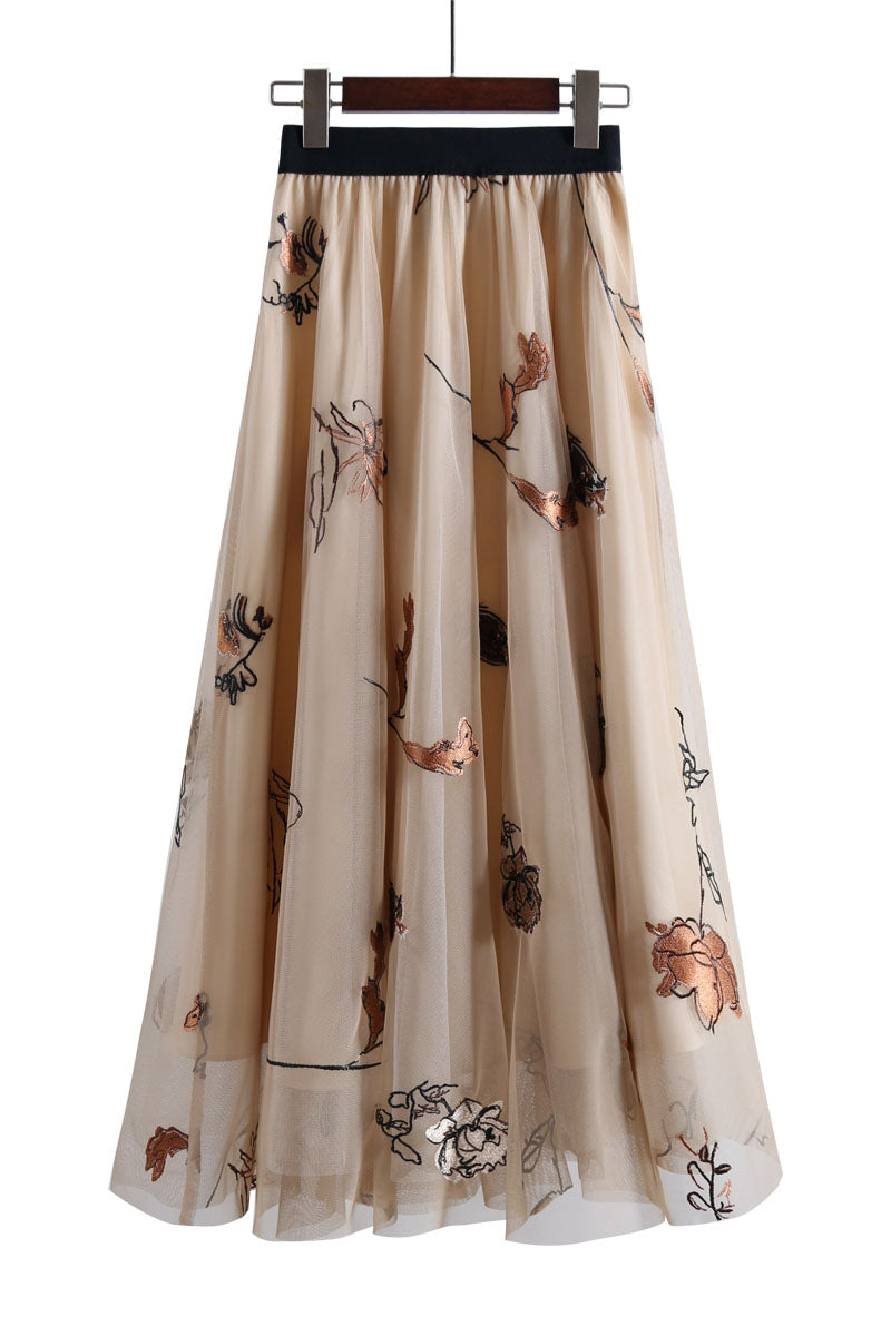 Retro Mesh Versatile Large Swing Embroidered Women's Dress