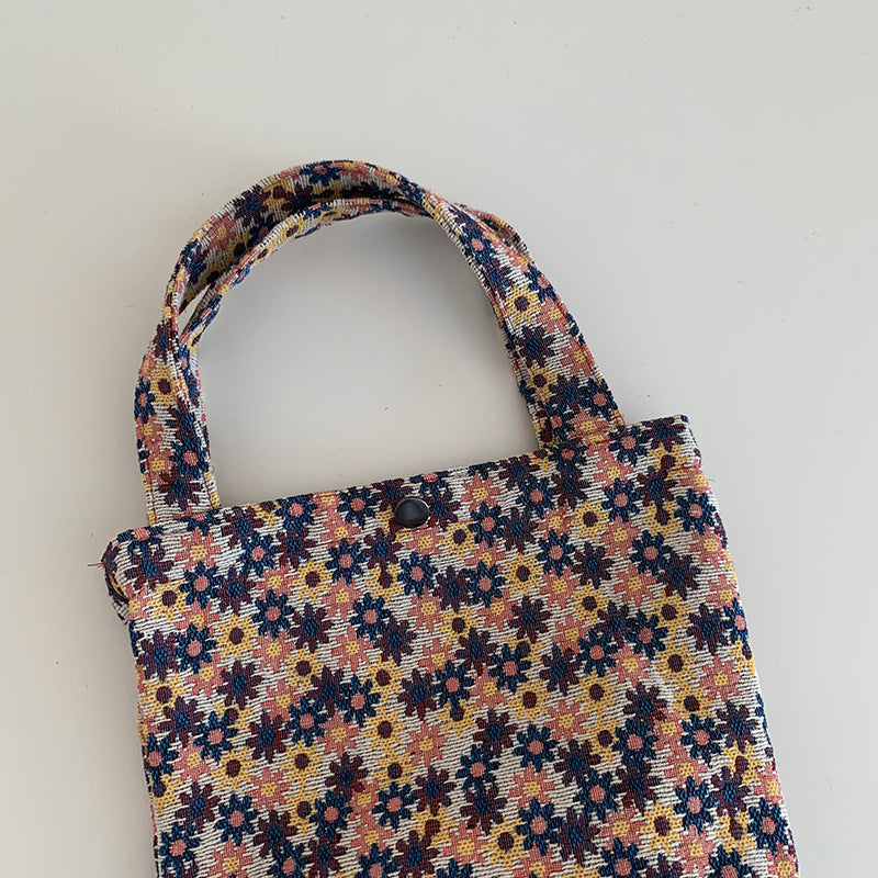 Mountain Vintage Jacquard Yarn-dyed Portable Ins Ladies Hand Bag
