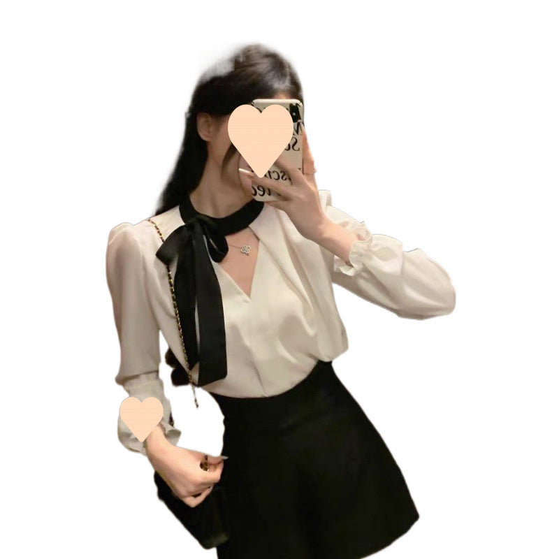 Fashion Dignified Sense Of Design Niche Black And White Long Sleeve Shirt