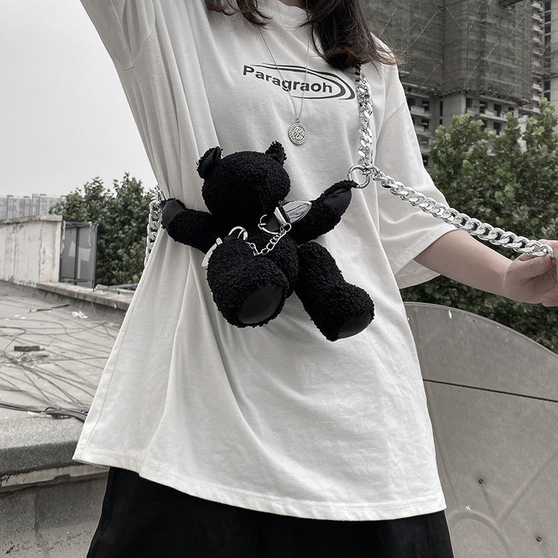 Cute Dark One-eyed Bear Mink Plush Chain Messenger Bag