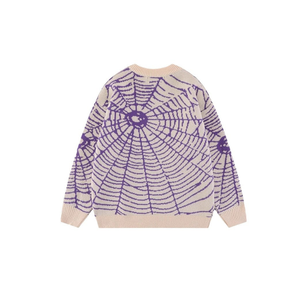 Dinified Hip Hop Niche Spider Web Jacquard Sweater
