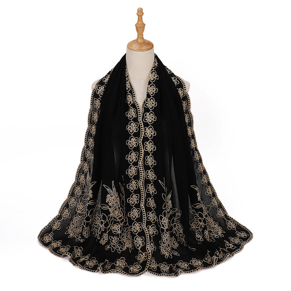 Ethnic Style Black Embroidered Toe Cap Shawl Scarf