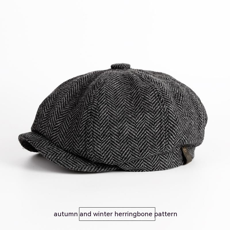 Vintage Spring And Autumn Leisure Wool British Octagonal Hat
