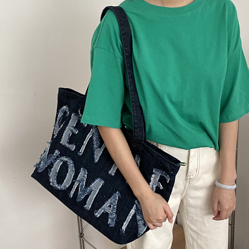 Large Capacity Art Leisure Tide Cool Everything One Shoulder Canvas Bag Female