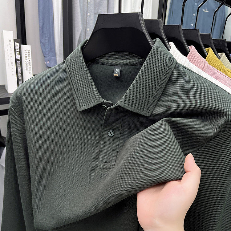 Mercerized Cotton Long-sleeved Polo Shirt Men's Spring And Autumn Casual Clothing For Middle-aged Dad Breathable Bottoming