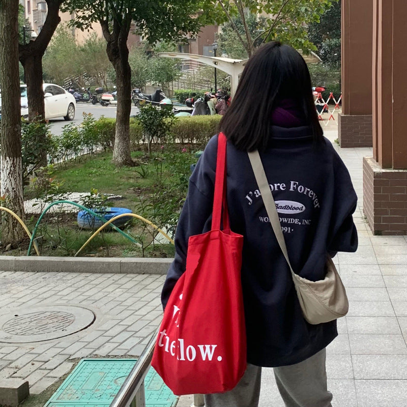 Japanese Style Red Textured Canvas Shoulder Bag