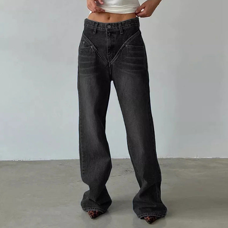 Women's American Style Retro High Waist Straight Jeans