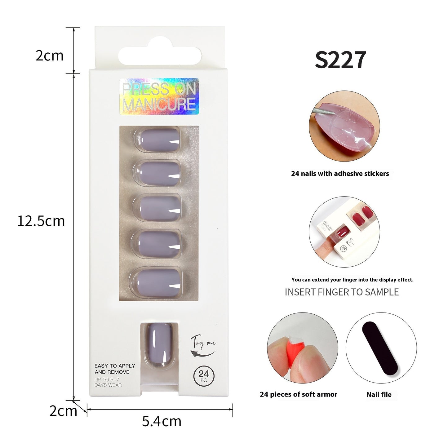Short Square Head Solid Color Nail Stickers Finished Product 24 Pieces
