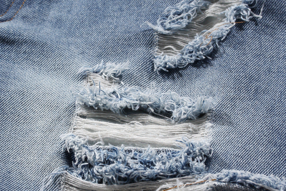 Casual Faux Two-piece Ripped Jeans