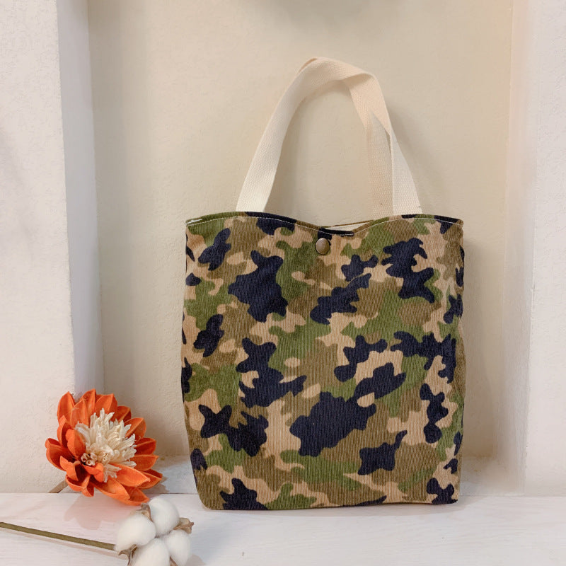 Autumn And Winter Literature And Art Flower Bag Simple Corduroy Fabric