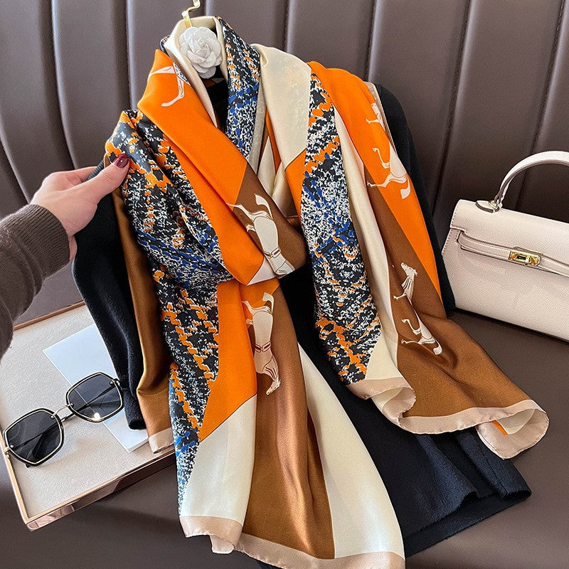 Winter Warm Vintage Print Chain Scarf Female