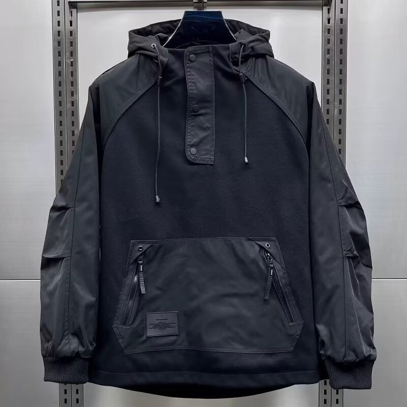 Large Workwear With Pocket Zipper Pullover Hooded Jacket