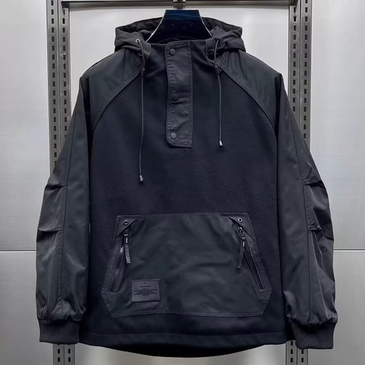 Large Workwear With Pocket Zipper Pullover Hooded Jacket