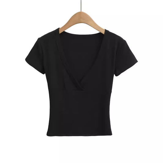 Pure Seduction Low-Cut V-Neck Short High-Waisted Slimming Short-Sleeve T-Shirt