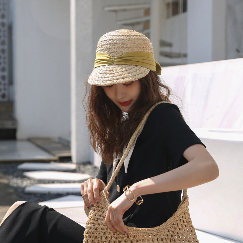 Raffia Women's All-match Pleated Cotton Hat Bow