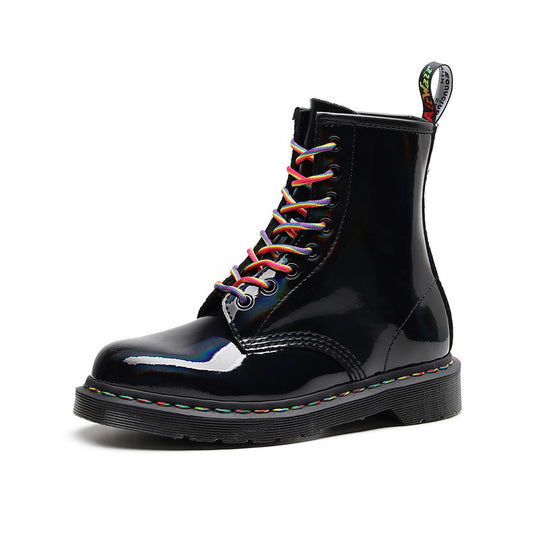 High-top Women's Boots Round Head Mirror Laser Military Boots
