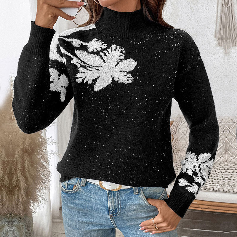 Contrast Color Jacquard Pullover Sweater