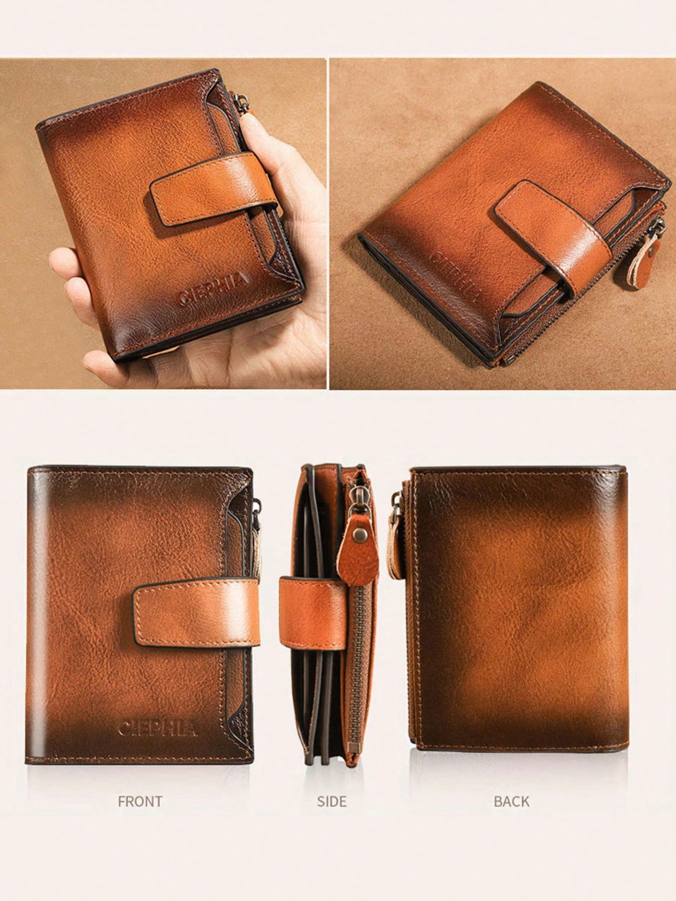 Vintage Genuine Leather Men'S Wallet with RFID Protection 12 Card Slots 2 Large Cash Compartments 1 Zippered Coin Pocket 2 SIM Card Slots for Men Wallet Purse Wallet Men Wallet Leather Small Wallet RFID Wallet
