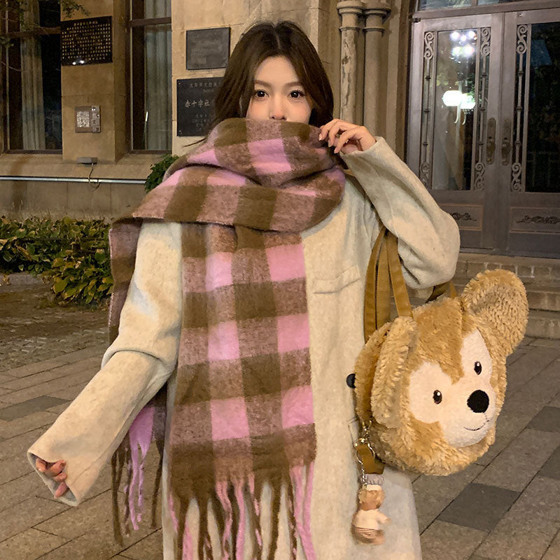 Scarf Winter Thicken Thermal Solid Color Mohair Shawl