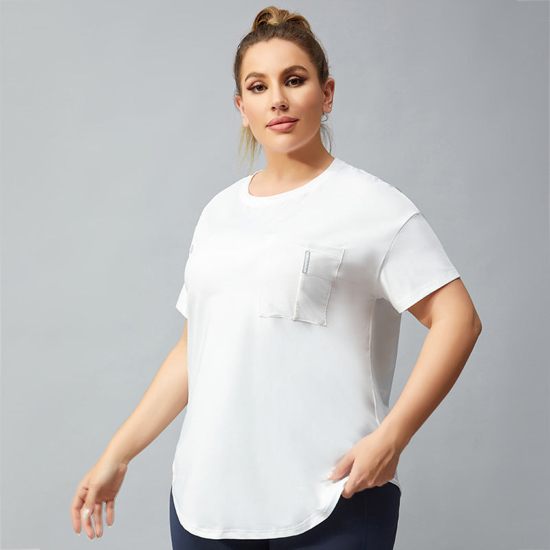 Women's Sports T-shirt Fitness Pocket Stitching Yoga Short Sleeve Sweat