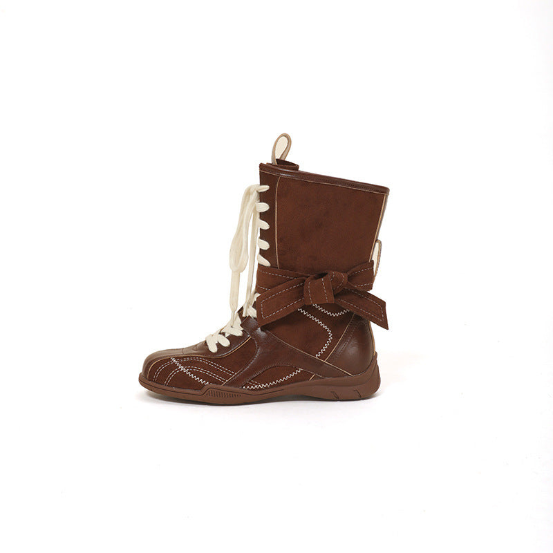 Retro Lace Up Boxing Boots Female Hight Increasing Martin Boots