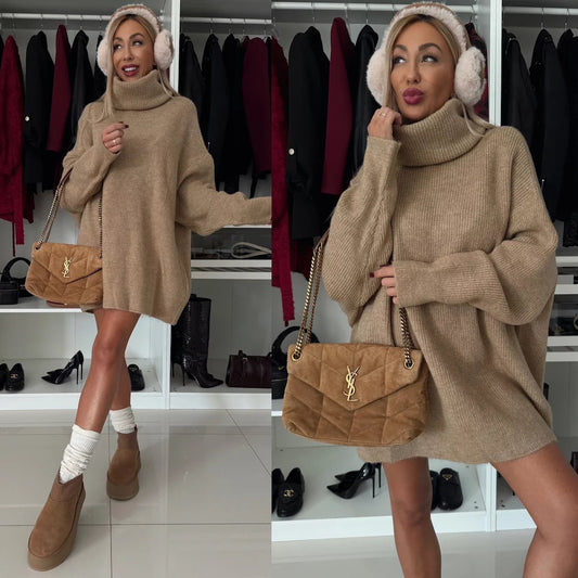 Women's Turtleneck Long Sleeve Knitted Long Sweater