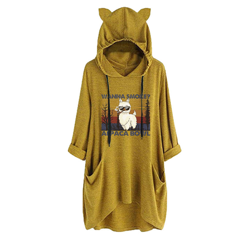 Half Sleeve Cat Ears WANNA SMOKE Cute Sweatshirt