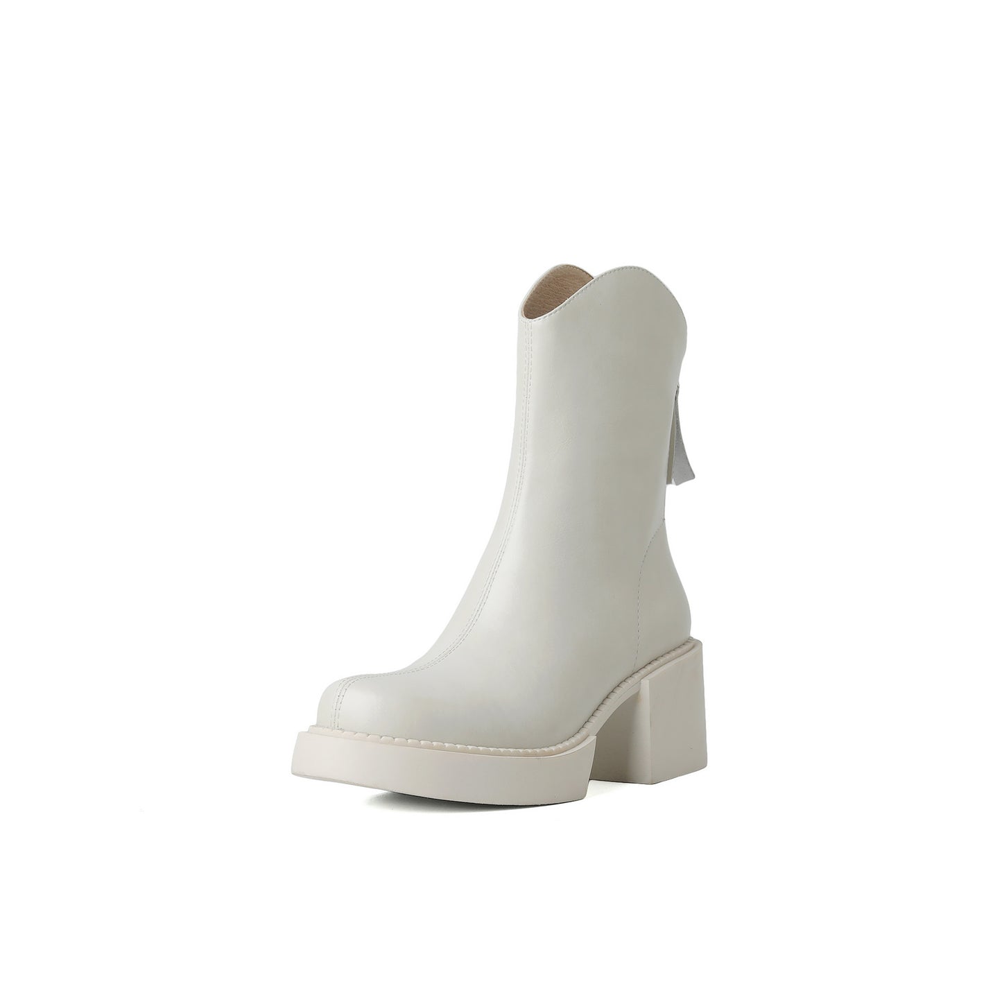 Horse Oil Cowhide Thick-soled Thick High-heel Round-toe Short Boots