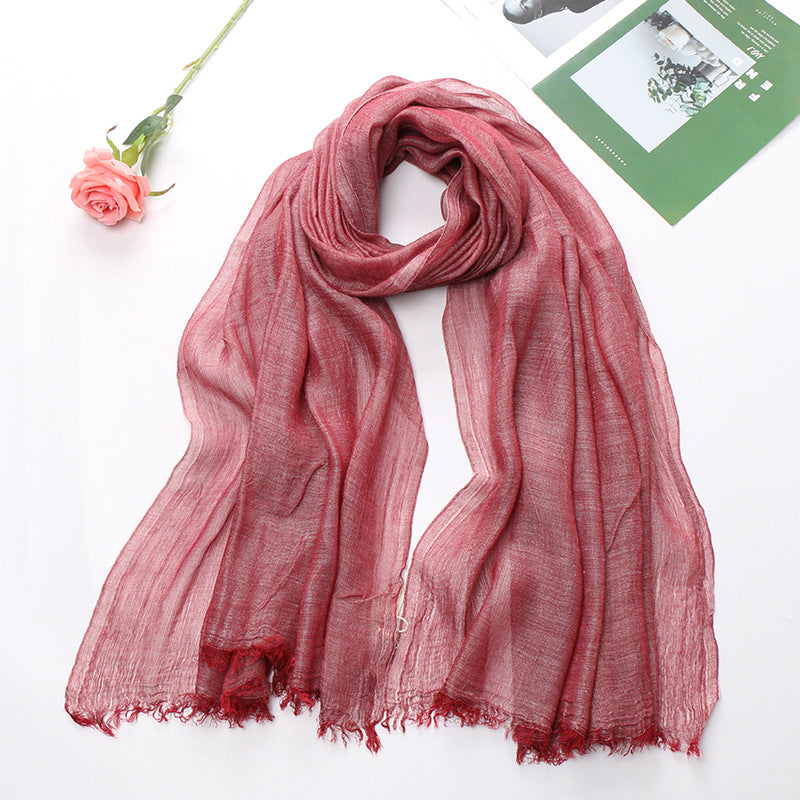 Popular Cotton And Linen Tie-dye Monochrome Women's Pleated Breathable Scarf