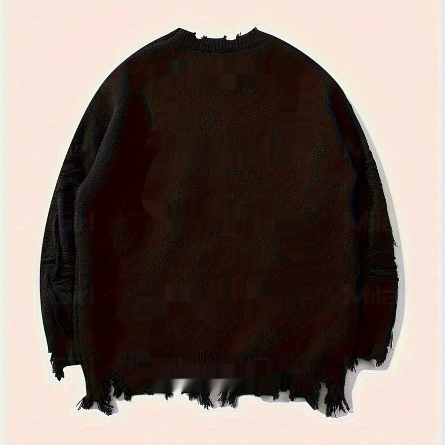 Amerikansk New Dark Letter Jacquard Ribbet Langærmet Varm Sweater