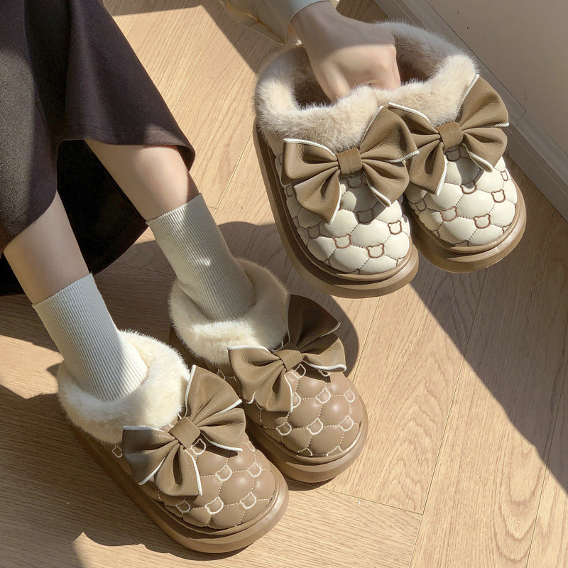 Good-looking Bow Waterproof Cotton Shoes Women's Bag Winter Match