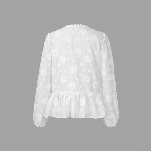 Korean-style Instagram-inspired Patchwork Lace Embroidered Long-Sleeve Womens Blouse