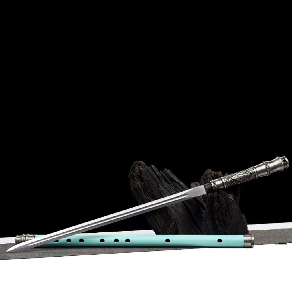 Integrated Sword & Blade Handmade Long Blade Flute Sword Blade-in-Staff Sword Extended Staff Blade Musical Instrument Gift Unsharpened
