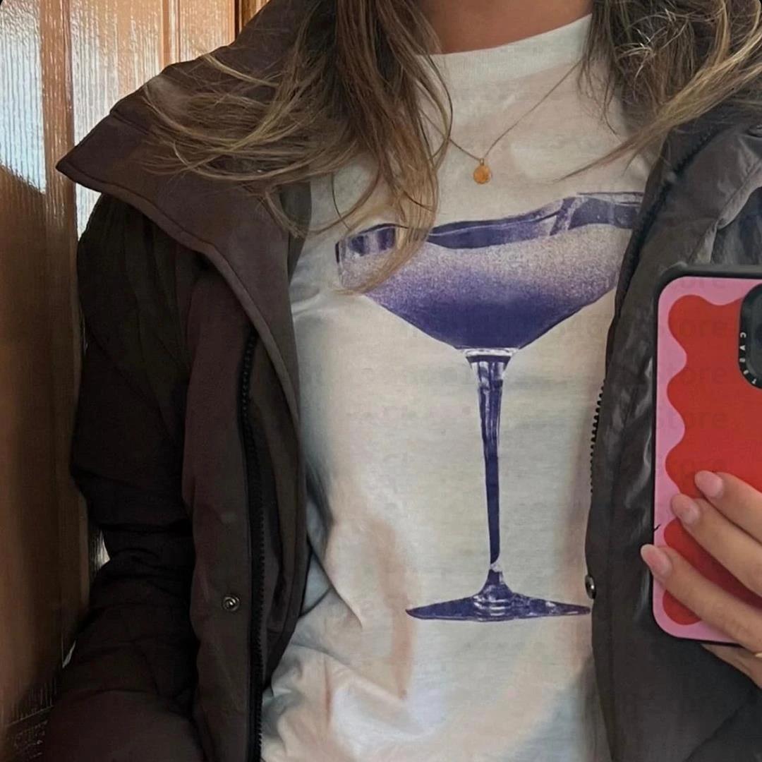 Summer Women's Cotton T-shirt Cocktail Glass